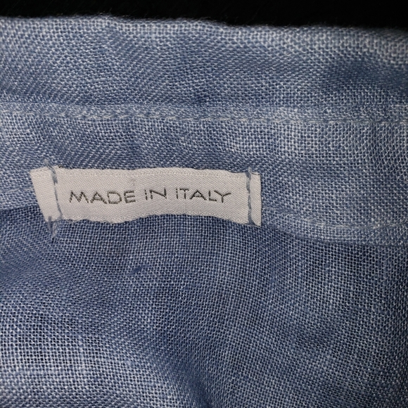 CT517 Linen 100% Italian Blue Maxi Long Sleeve Button Down Dress S/M - Picture 7 of 7